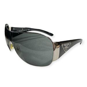 Prada Shield Black Wrap Sunglasses PR 57L Triangle Logo Mask Shades Vintage Rare